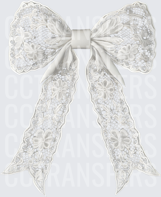 White Floral Lace Ribbon Bow (DTF)