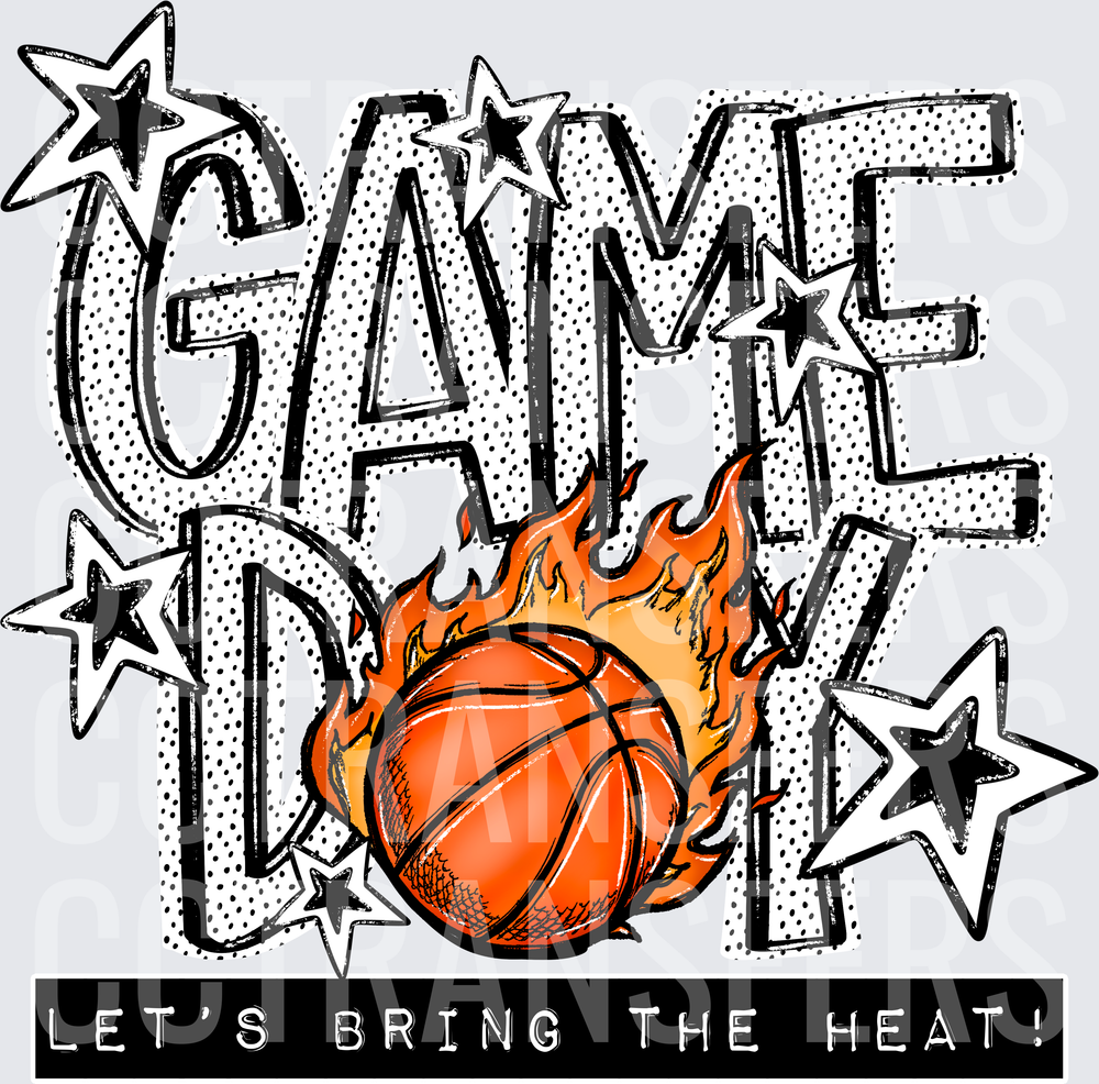 Game Day Let's Bring The Heat Flaming Basketball Stars (DTF)