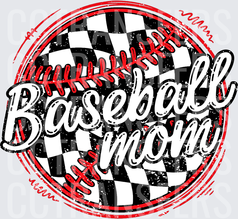 Baseball Mom Checkered Ball Distressed Grunge Design (DTF)