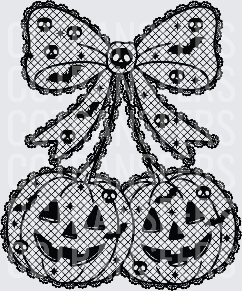 Gothic Lace Bow Jack-O-Lantern Skulls Bats Halloween (DTF)
