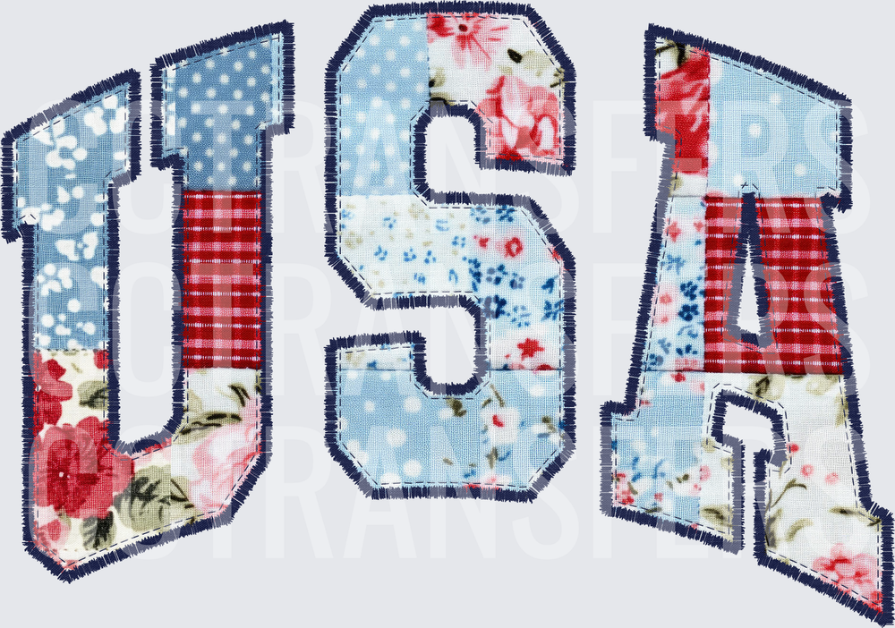 Patchwork Floral USA Varsity Letter Block Design (DTF)