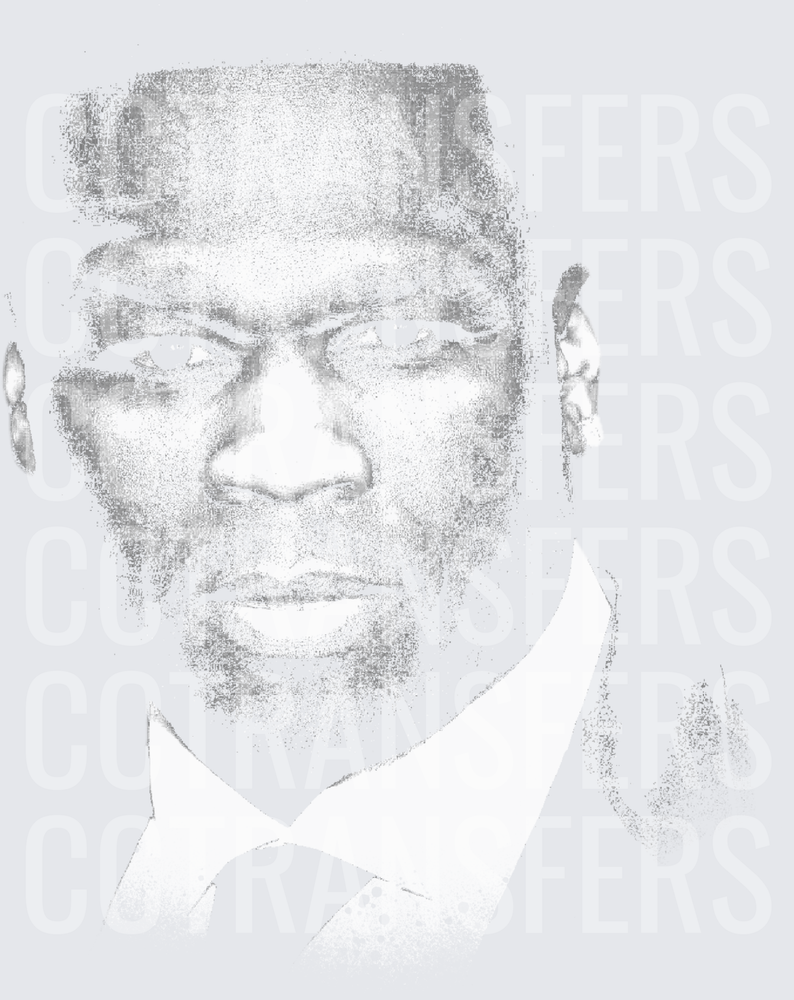 Faded Grayscale Portrait Intense Male Face Sketch DTF