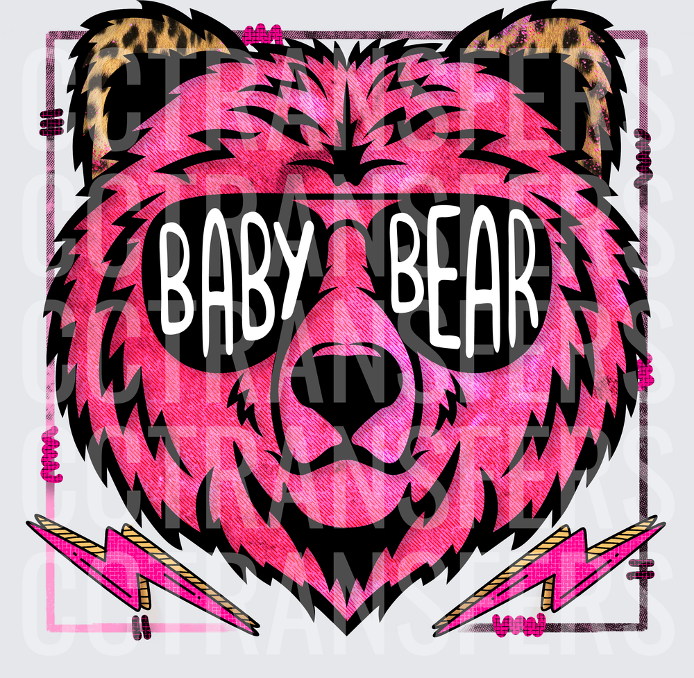 Baby Bear Pink Bear Face Sunglasses Lightning Bolts (DTF)