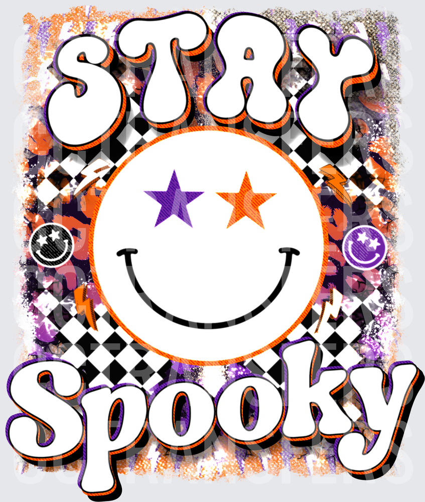 Stay Spooky Retro Smiley Face Star Eyes Halloween (DTF)