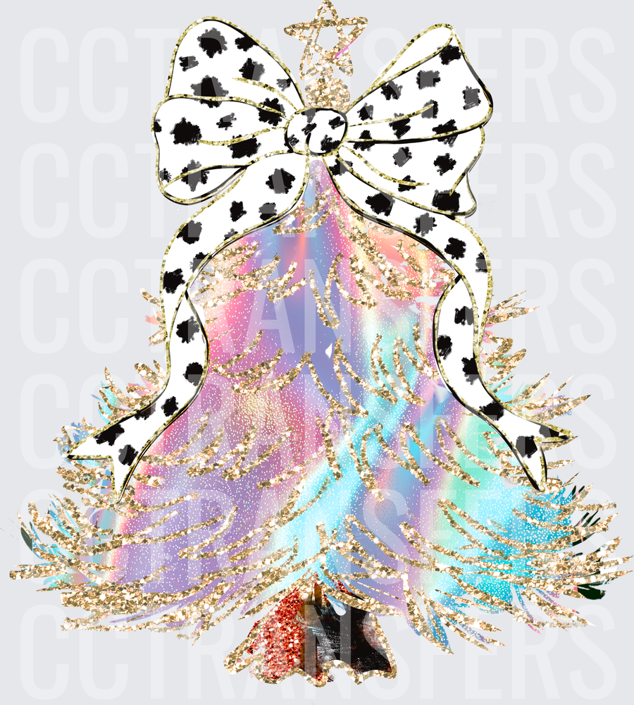 Holographic Glitter Christmas Tree Dalmatian Bow Star (DTF)