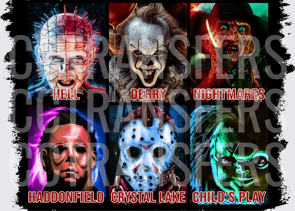 Six Classic Horror Icons Hell Derry Nightmares Panel (DTF)