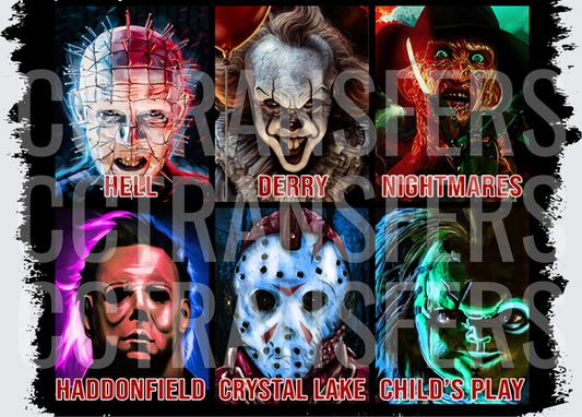 Six Classic Horror Icons Hell Derry Nightmares Panel (DTF)