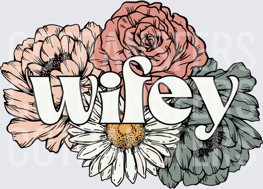 Wifey Floral Bouquet Rose Daisy Arrangement (DTF)