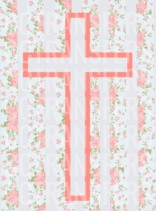 Coral Cross Shabby Chic Floral Stripe Background (DTF)