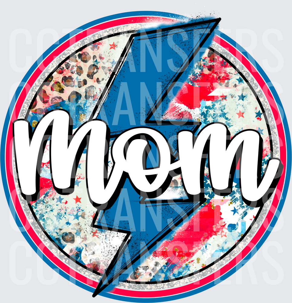 Mom Lightning Bolt Red White Blue Stars Leopard Circle (DTF)