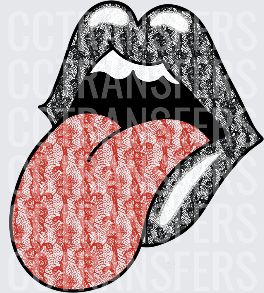 Lace Floral Lips and Tongue Rock Logo (DTF)