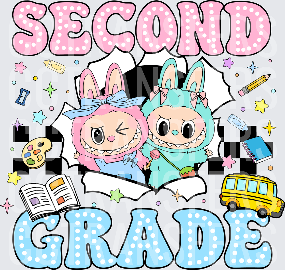 Second Grade Cute Monster Bunny Duo School Supplies (DTF)