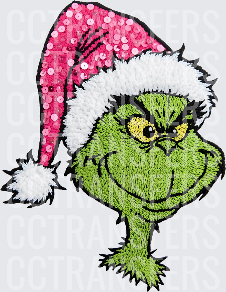 Embroidered G-Man Pink Sequin Santa Hat Christmas (DTF)