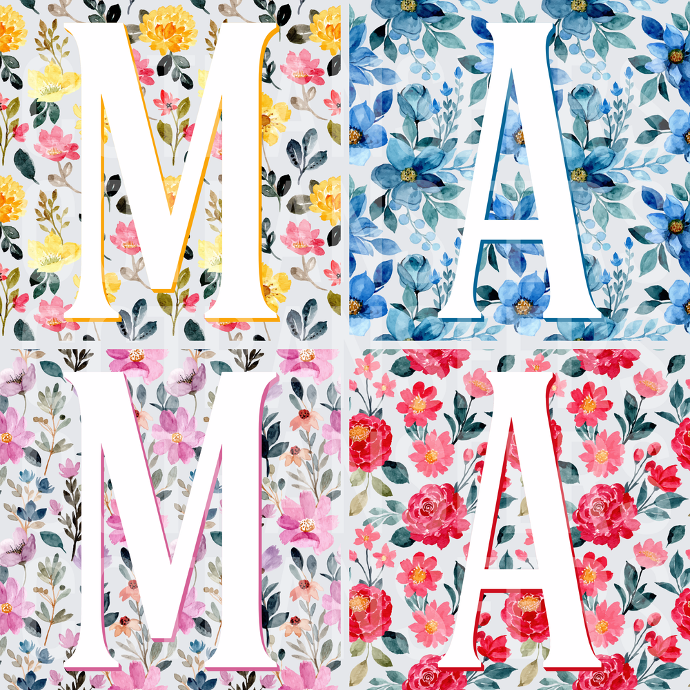 Watercolor Floral Letter M and A Four Color Variations (DTF)