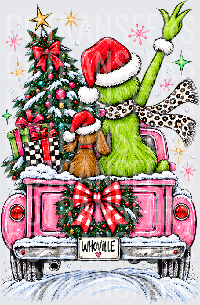 G-Man & Dog in Pink Whoville Christmas Truck (DTF)