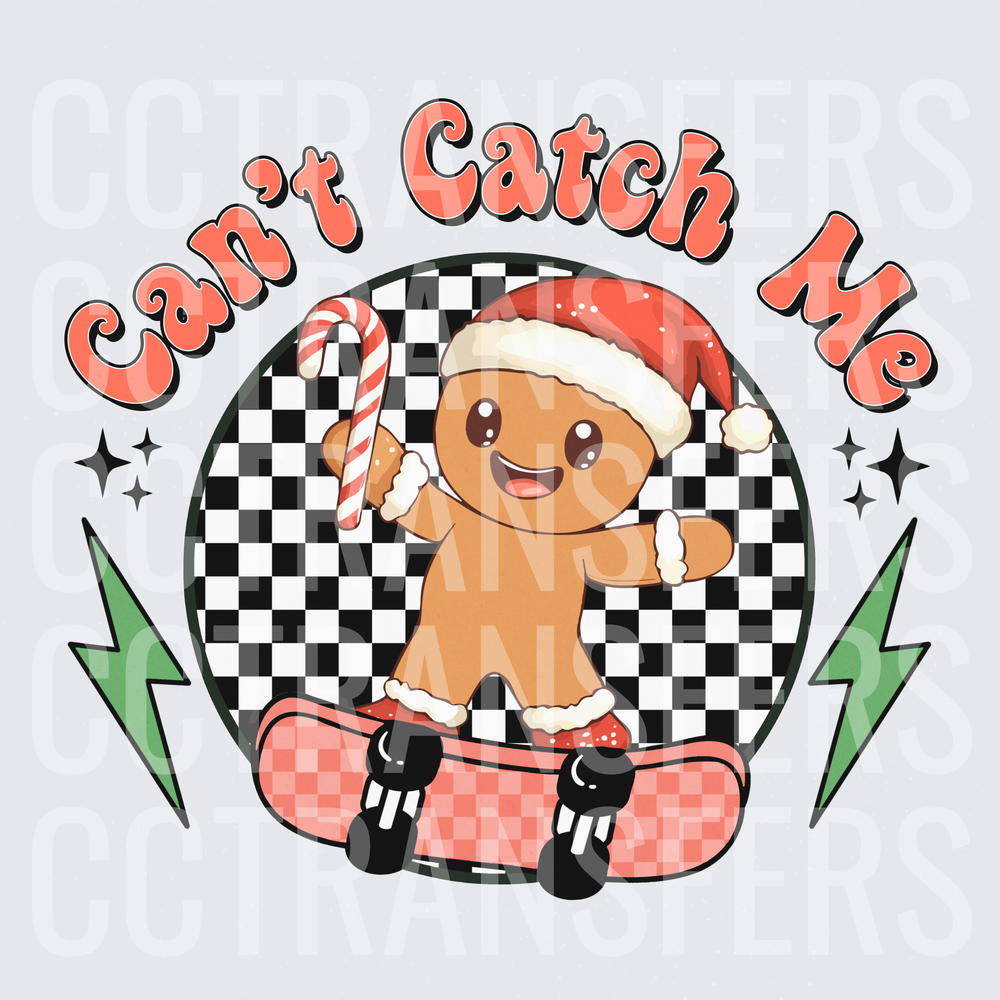 Can't Catch Me Gingerbread Man Skateboarding Santa Hat (DTF)