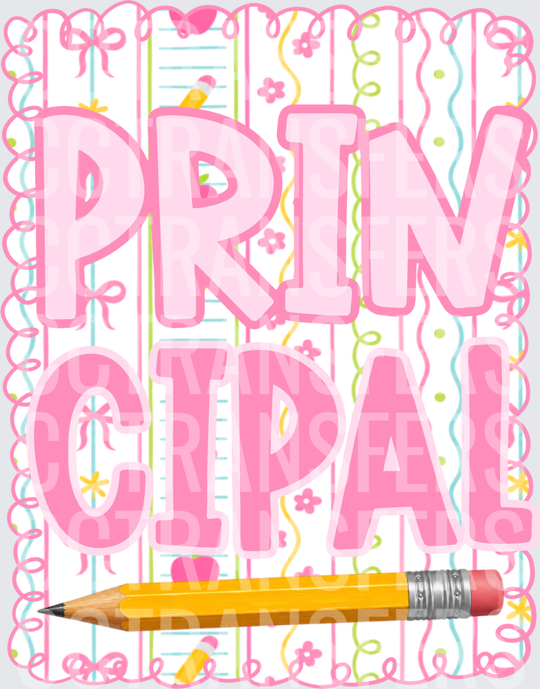 Cute Pink Principal Bold Text Pencil School Design (DTF)