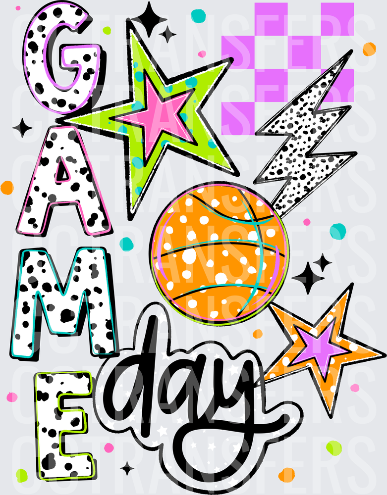 Game Day Basketball Dalmatian Print Stars Lightning Bolt (DTF)