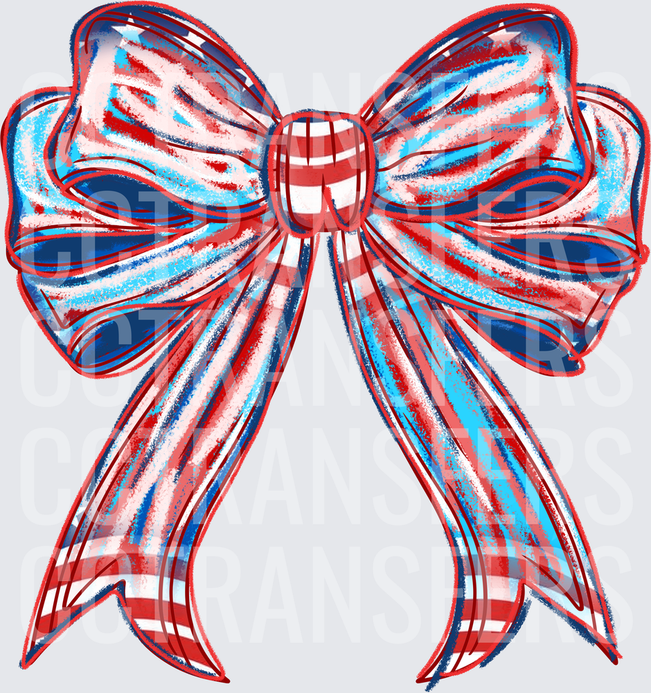 Patriotic Red White Blue Striped Ribbon Bow (DTF)