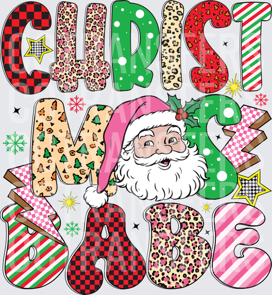 Christmas Babe Santa Patterned Letter Design (DTF)