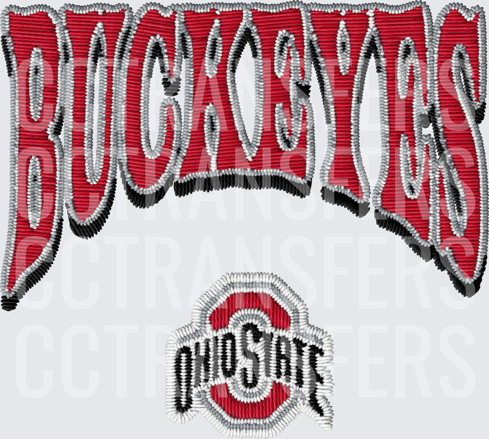 Buckeyes Embroidery Style Bold Red Gray Lettering (DTF)
