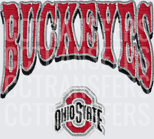 Buckeyes Embroidery Style Bold Red Gray Lettering (DTF)