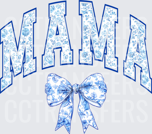 Mama Arched Blue Floral Varsity Letters with Bow (DTF)