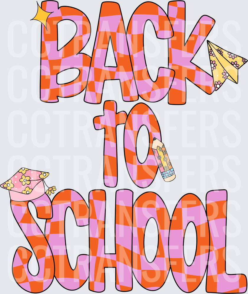 Retro Checkered Back To School Groovy Typography (DTF)