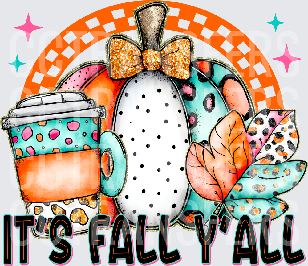 It's Fall Y'all Pumpkin Coffee Cup Leopard Leaves (DTF)