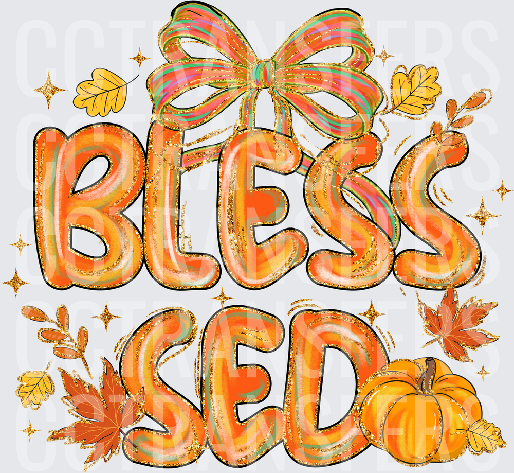 Blessed Fall Bow Pumpkin Autumn Leaves Glitter (DTF)