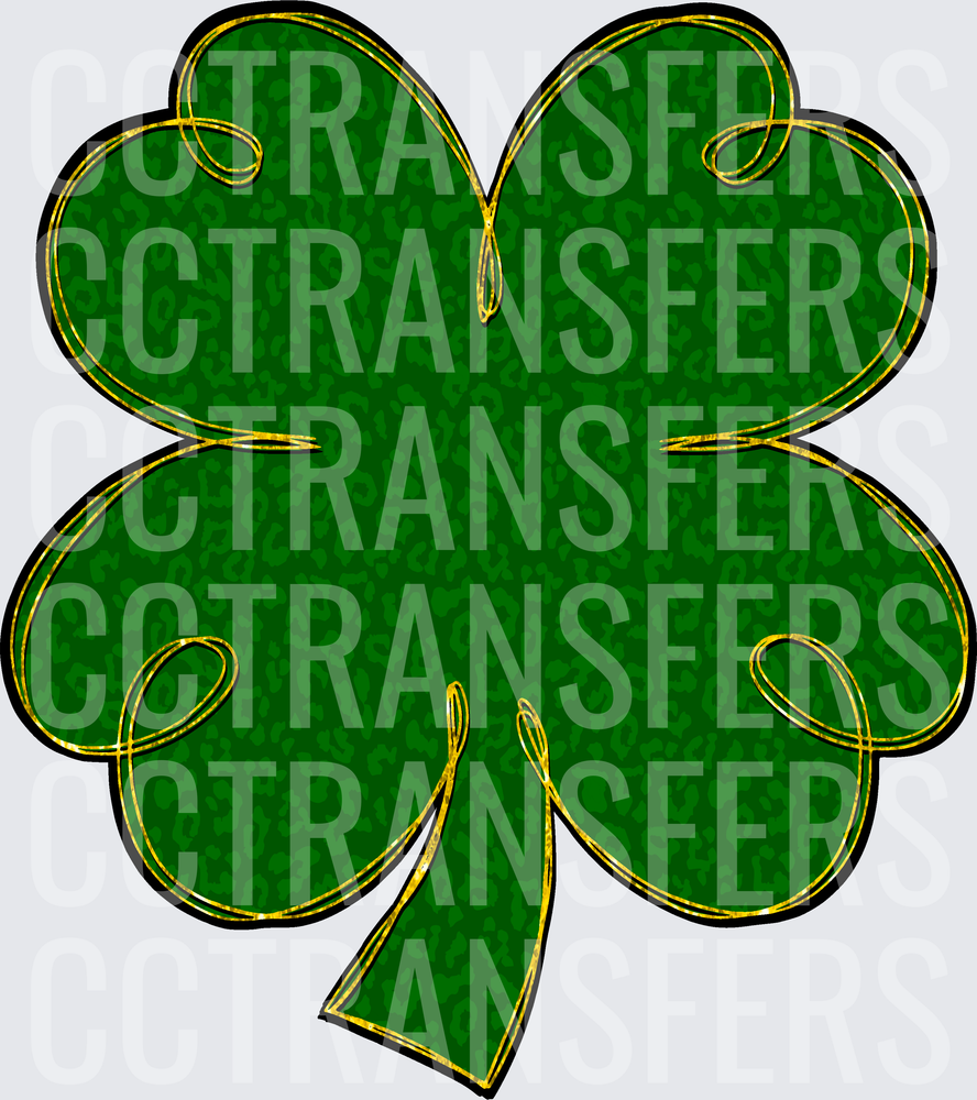 Green Leopard Print Four Leaf Clover Gold Outline (DTF)