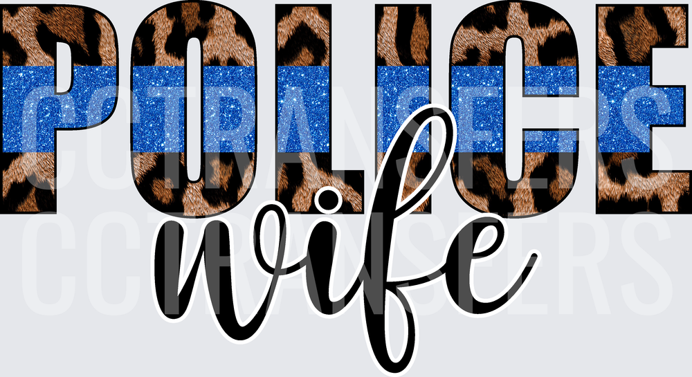 Police Wife Leopard Print Blue Glitter Letters (DTF)