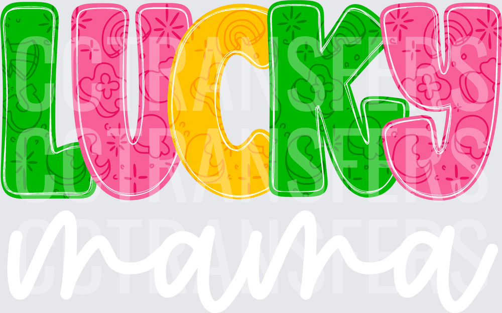 Colorful Doodle LUCKY Bold Block Letter Design (DTF)