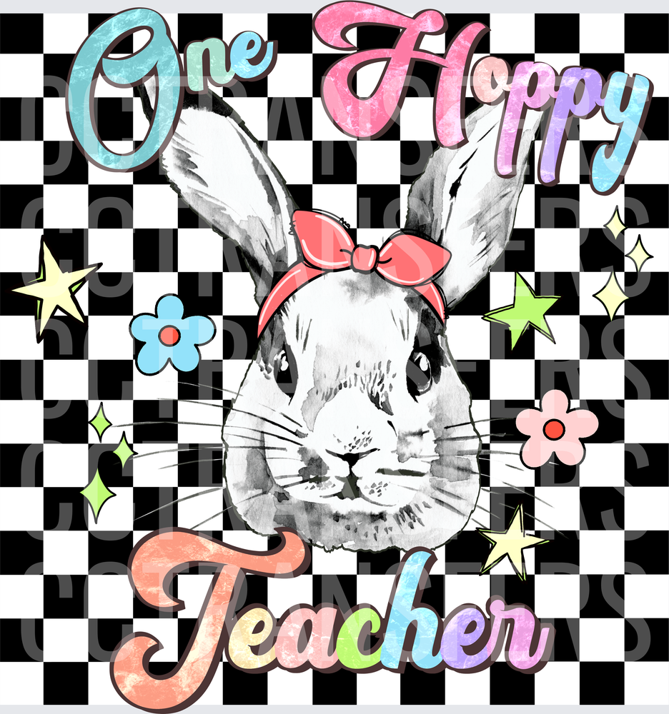 One Hoppy Teacher Easter Bunny Checkered (DTF)