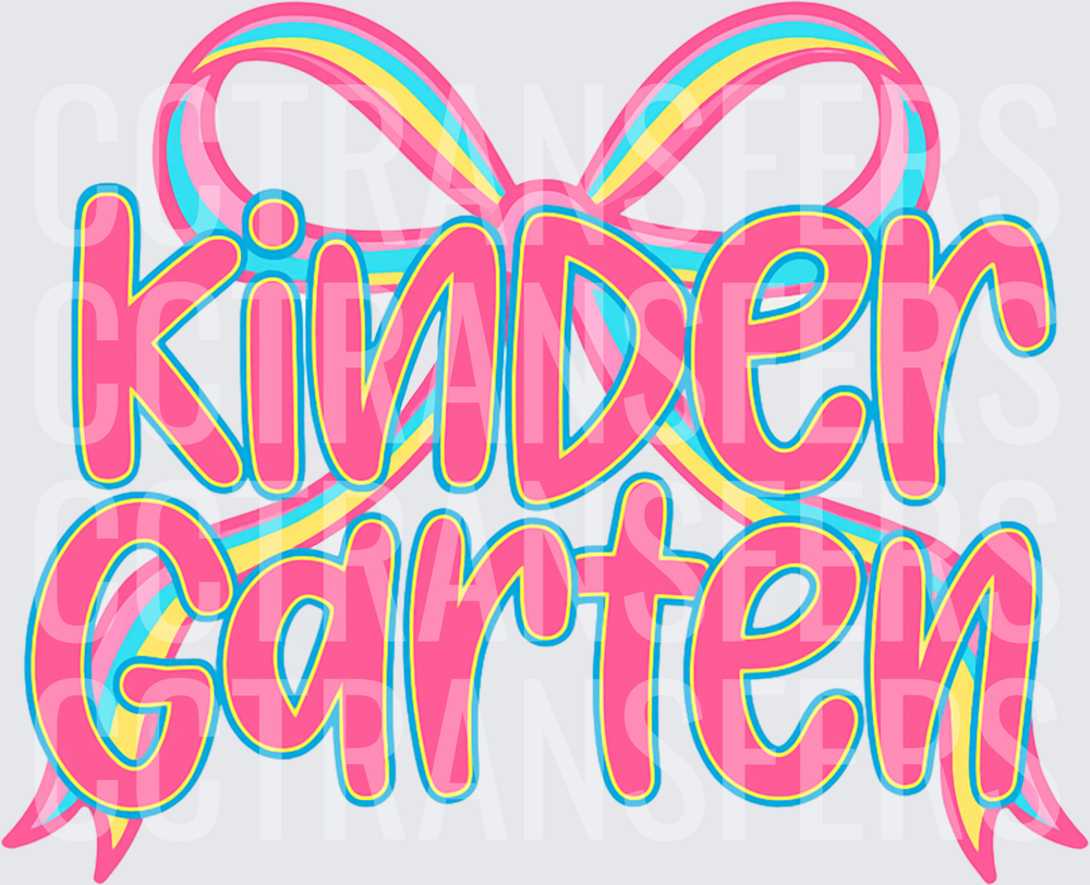 Kindergarten Retro Bow Pink Blue Yellow Lettering (DTF)