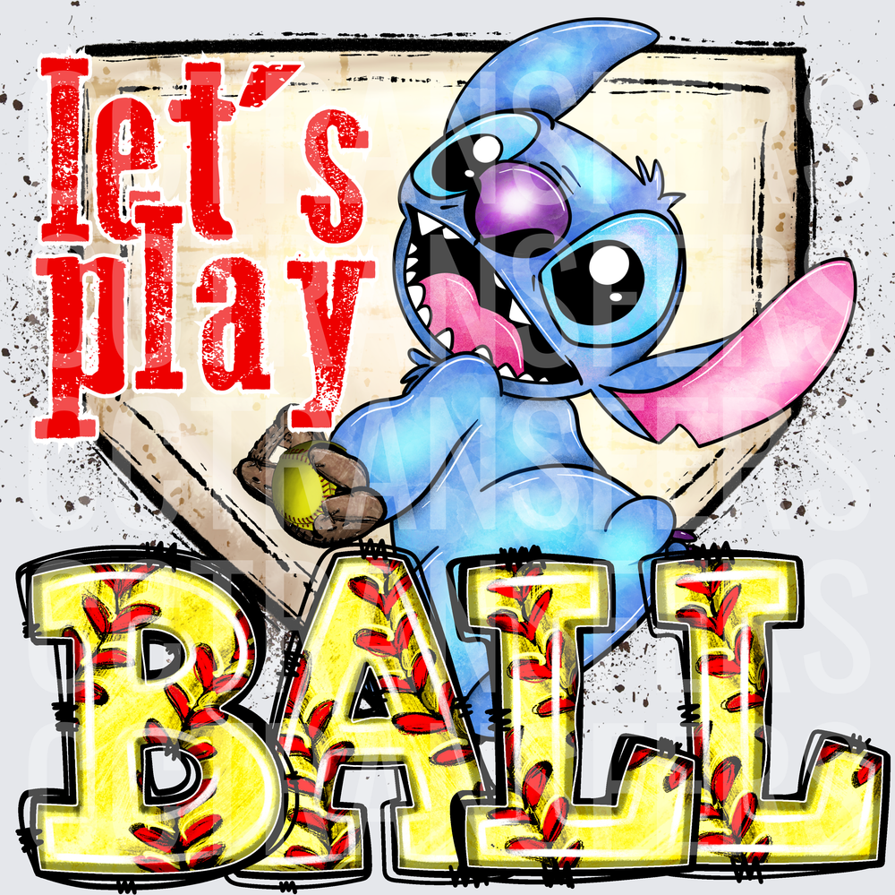 Let's Play Ball Blue Alien Softball Design (DTF)