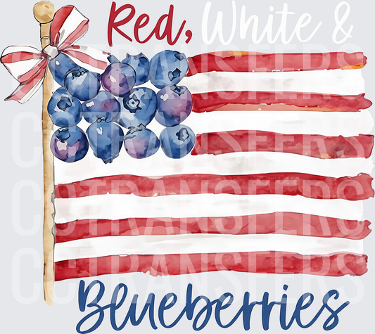 Red White & Blueberries Patriotic Flag Watercolor (DTF)
