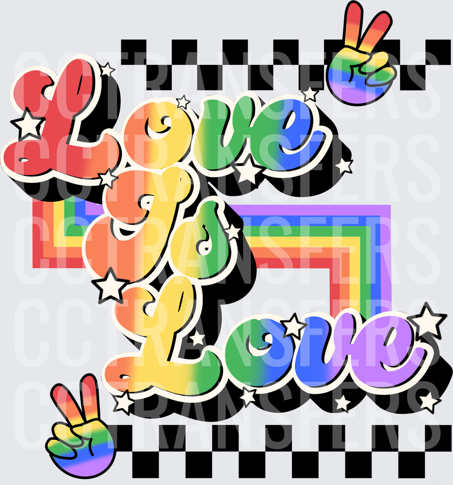 Retro Love Is Love Rainbow Peace Sign Checkerboard (DTF)