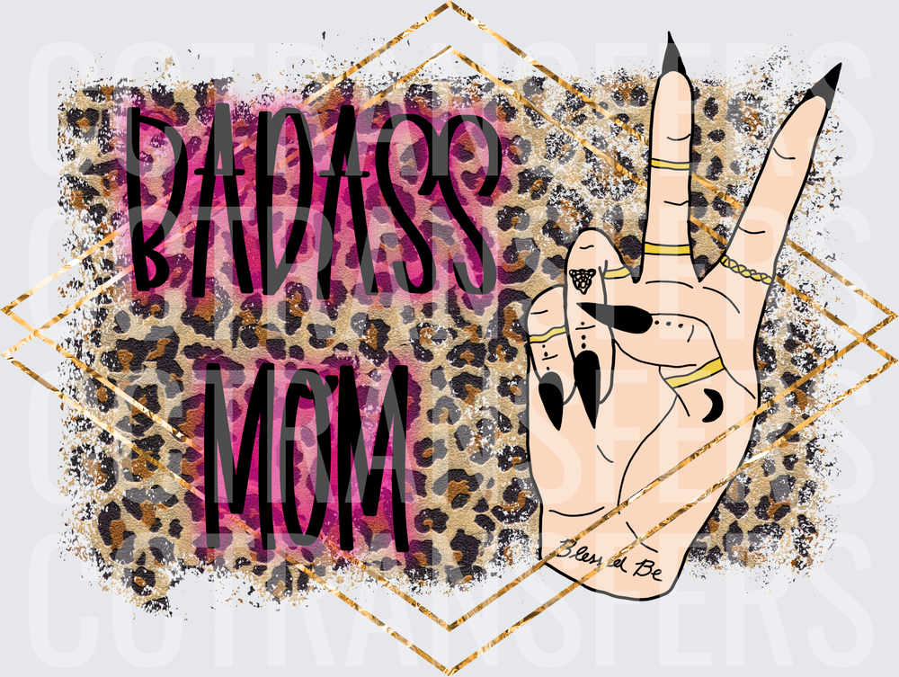 Badass Mom Leopard Print Tattooed Hand Peace Sign (DTF)