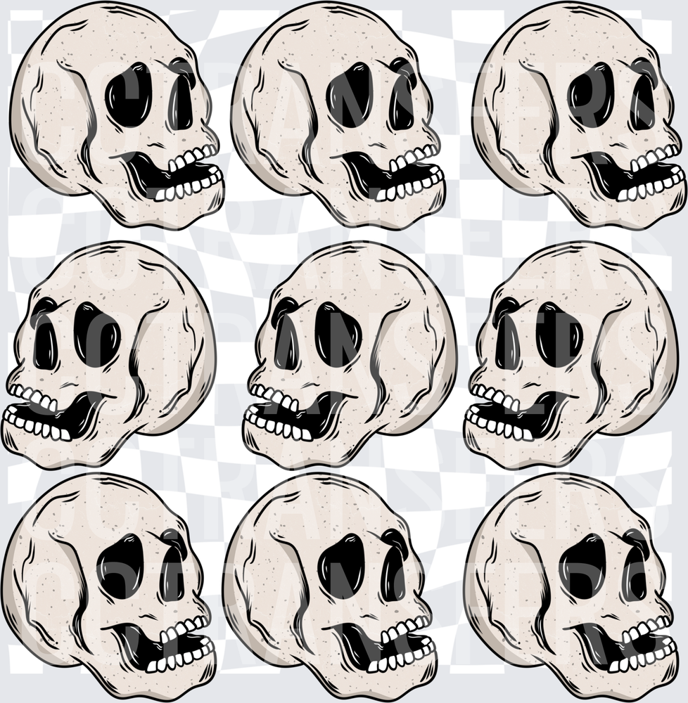Nine Illustrated Creepy Skulls Multi-Angle Pattern (DTF)