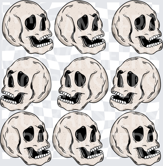 Nine Illustrated Creepy Skulls Multi-Angle Pattern (DTF)