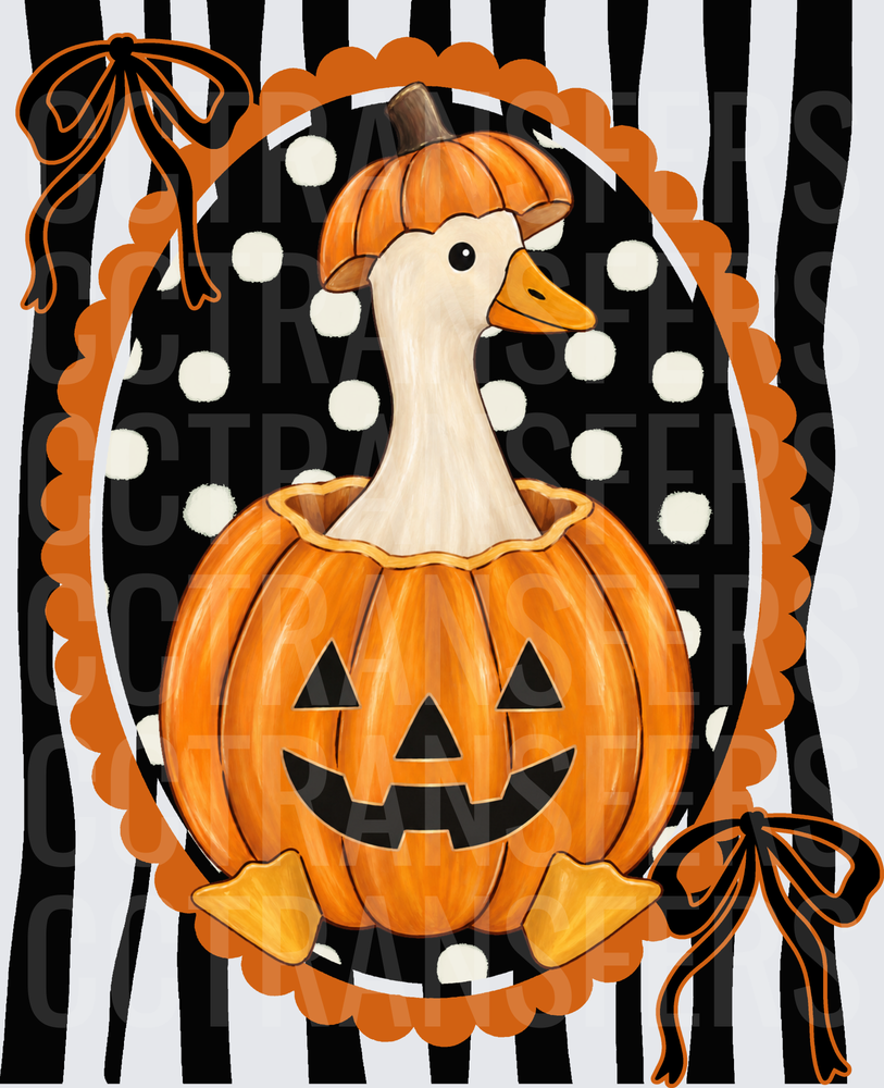 Halloween Goose in Jack-O-Lantern Pumpkin with Bows (DTF)