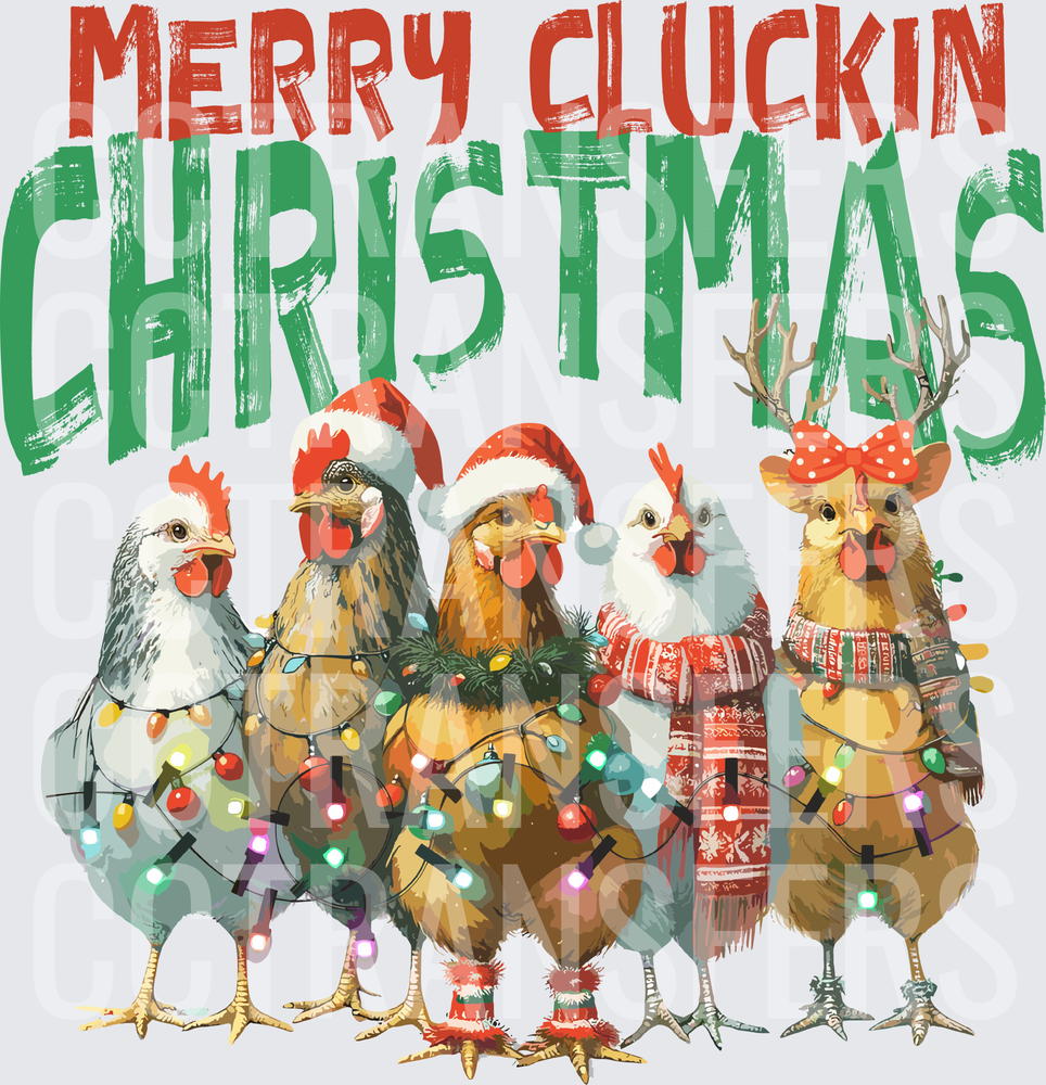 Merry Cluckin Christmas Holiday Chickens with Lights (DTF)