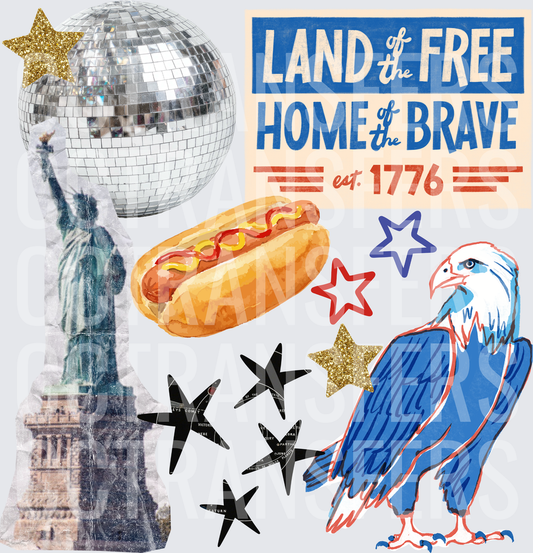 Land of the Free Home of the Brave Est. 1776 Patriotic Collage (DTF)