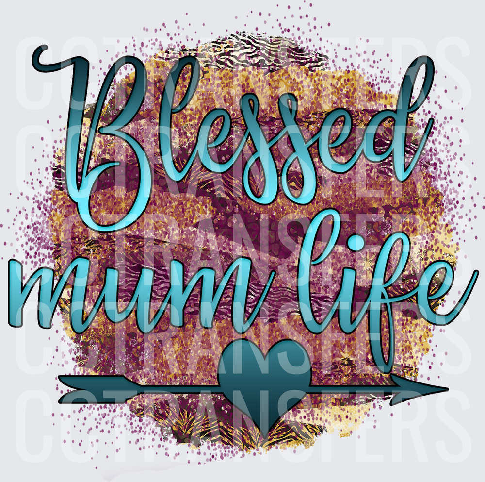 Blessed Mum Life Glitter Lips Heart Arrow (DTF)