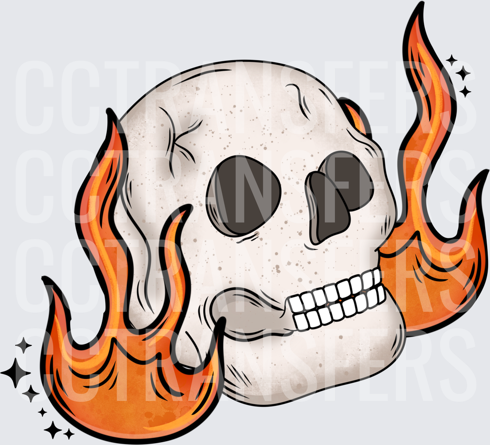 Flaming Skull with Sparkle Accents (DTF)