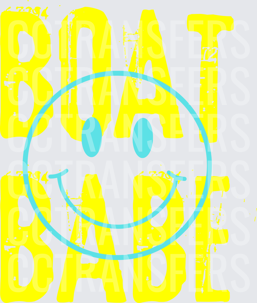 Boat Babe Bold Yellow Grunge Text with Teal Smiley Face (DTF)