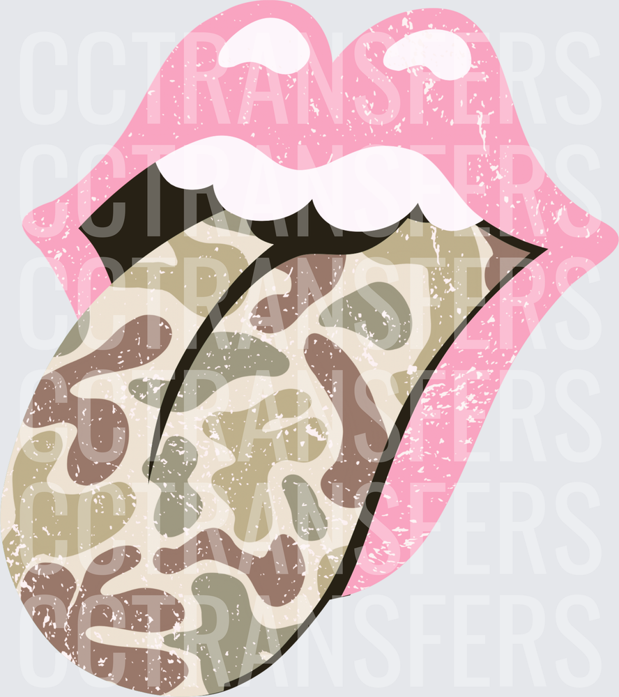 Distressed Pink Lips Camo Tongue Logo (DTF)