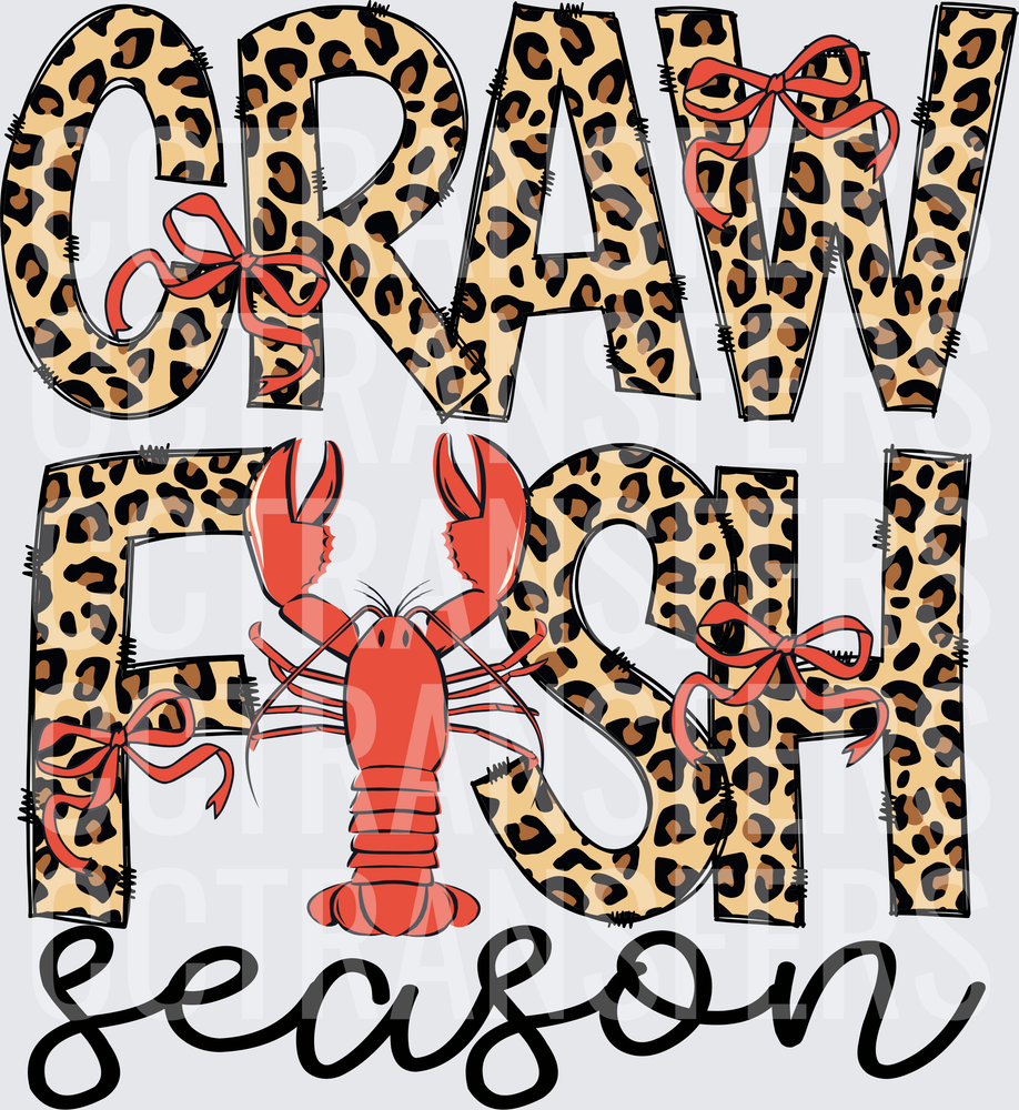 Crawfish Season Leopard Print Letters with Red Bows (DTF)