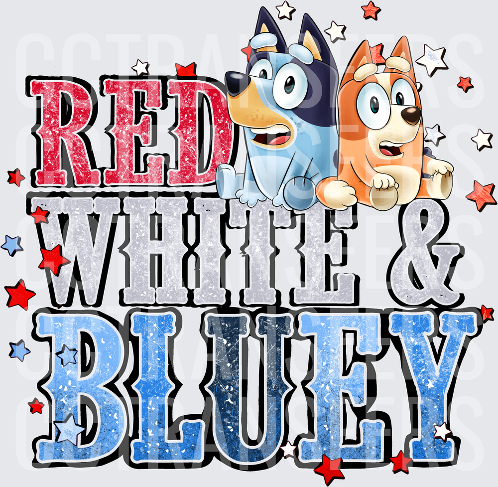 Red White & Bluey Patriotic Cartoon Puppy Sisters (DTF)